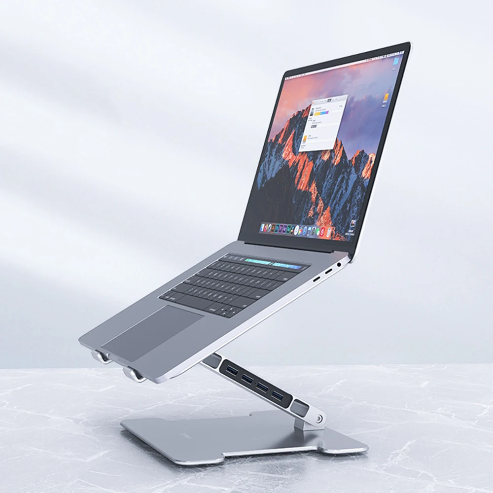

4 Ports USB3.0 Foldable Laptop Stand Aluminum Notebook Riser Desktop Tablet Cooling Stand for MacBook Dell Computer Accessories