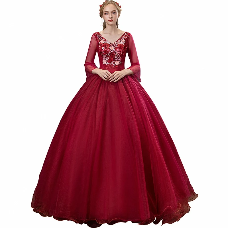

3/4 Sleeve Ball Gown Burgundy Quinceanera Dresses Vestido De Quincenera Vestido De Festa De 15 Sweet 16 Dresses Robe De Bal 2021