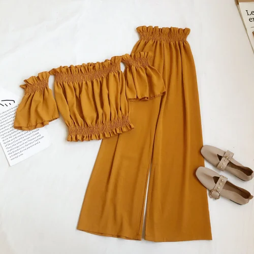 Женский повседневный комплект из двух предметов с открытыми плечами