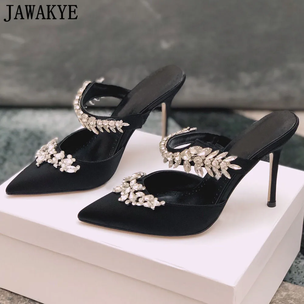 Атласные туфли без задника на высоком каблуке Элегантная женская обувь с