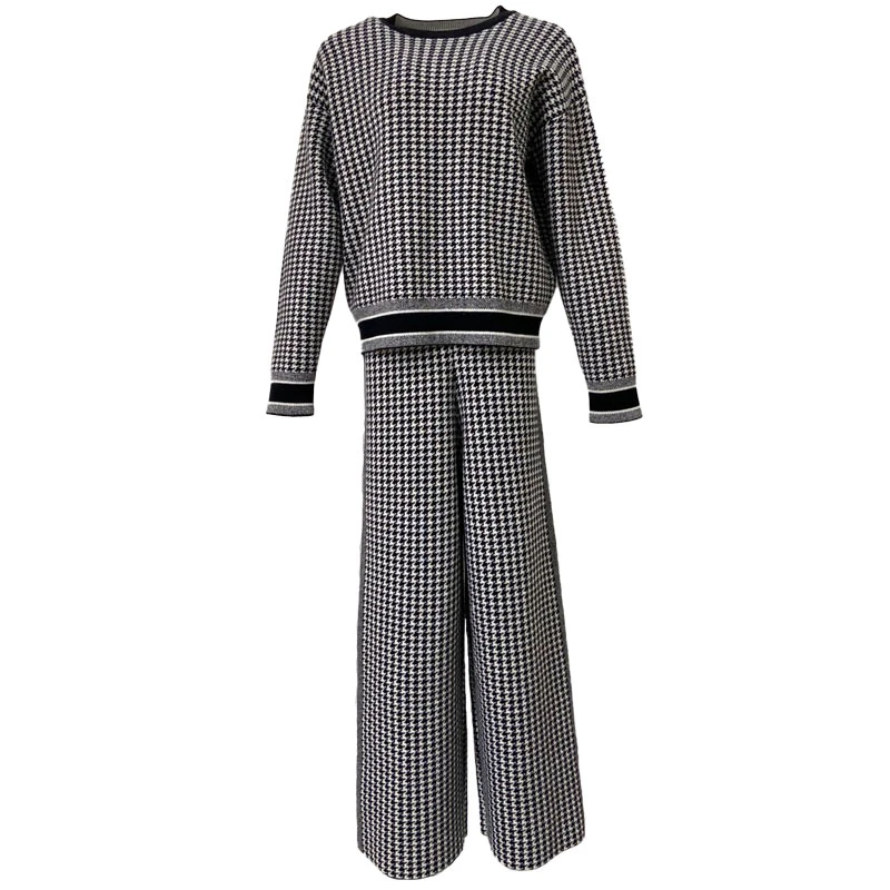 

Classic Houndstooth Knitwear Loose Two-piece Capsule Series Women's Wide-leg Autumn And Winter