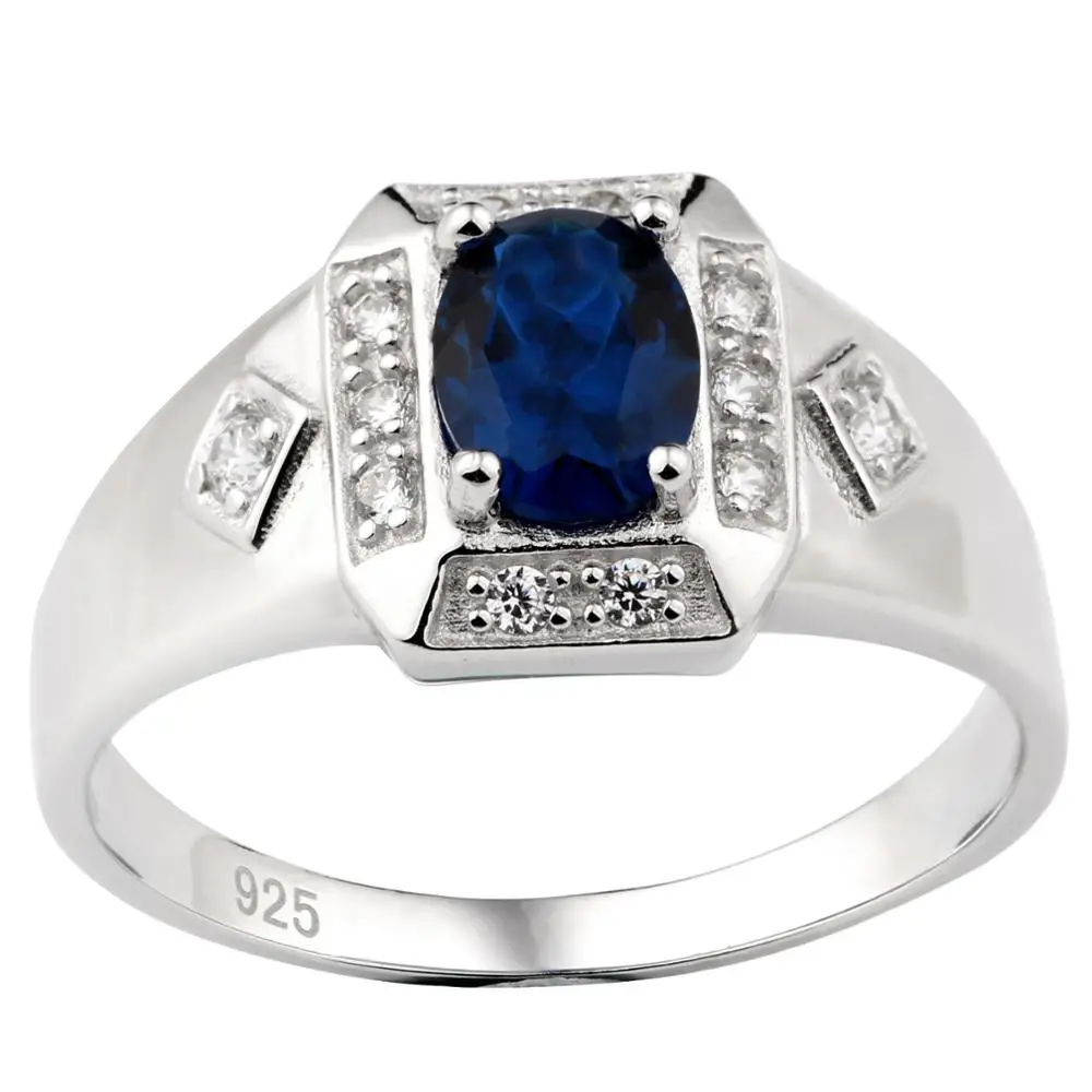 Женские серебряные кольца родиевое покрытие синий кубический цирконий унисекс