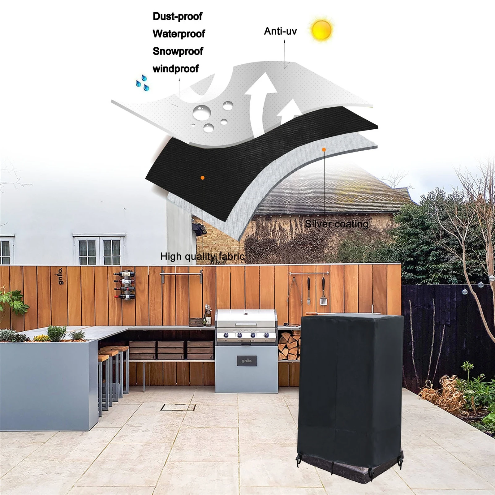 Cubierta de rejilla para le&ntilde;a a prueba de polvo y humedad, cubierta de limpieza impermeable para jard&iacute;n, lluvia y nieve, 55x55x89cm-1