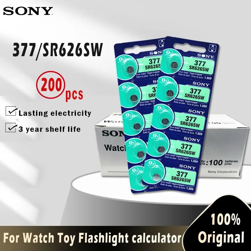 200 шт. 100% оригинал 1 55 в 377 377A SR626SW SR626 AG4 LR626 SR66 AG 4 кнопки монетная ячейка для часов