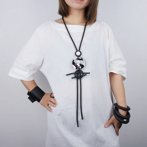 Long Black Geometric Necklace Fashion Design Pendant Rubber Necklace Gothic Women's Clothing Accessories Indie Statement Jewelry