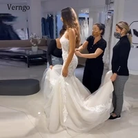 verngo new popular lace mermaid wedding dress for bridal sexy backless tulle skirt sweep train 2021 modern elegant bride gowns