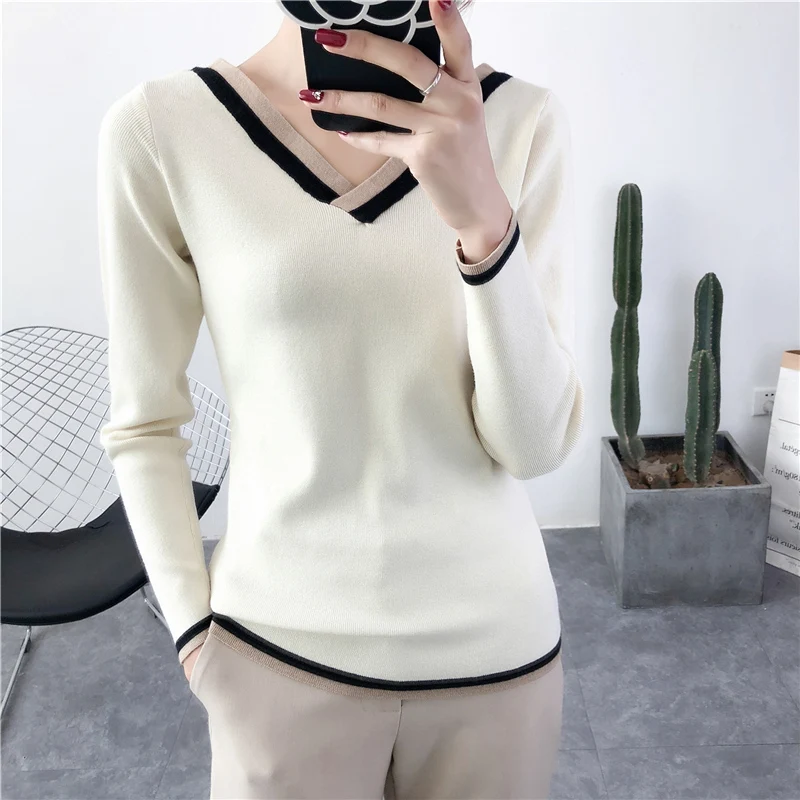 

21186 real shot cross V-neck Pullover knitted bottoming shirt 32