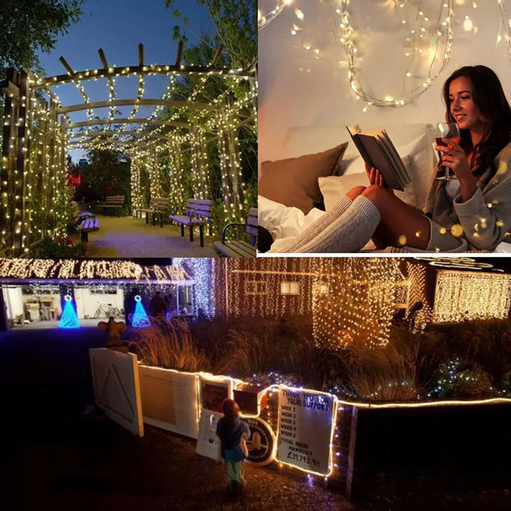 Kuulee 20 м 200LED на солнечной энергии медный провод светильник ночная уличная лампа с