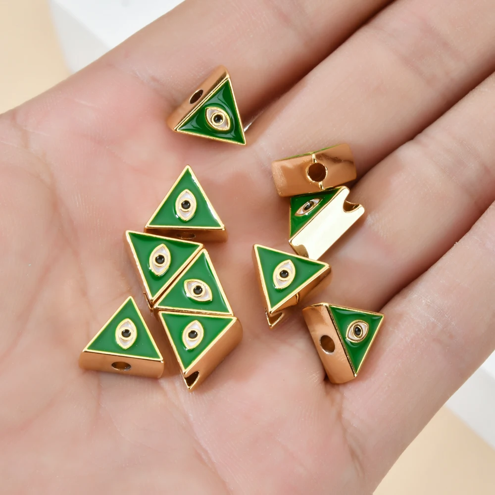 

10pc/lot Triangle Evil Eye Beads for Jewelry Making Accessories Colorful Pendant For Bracelet Charm DIY Wholesale