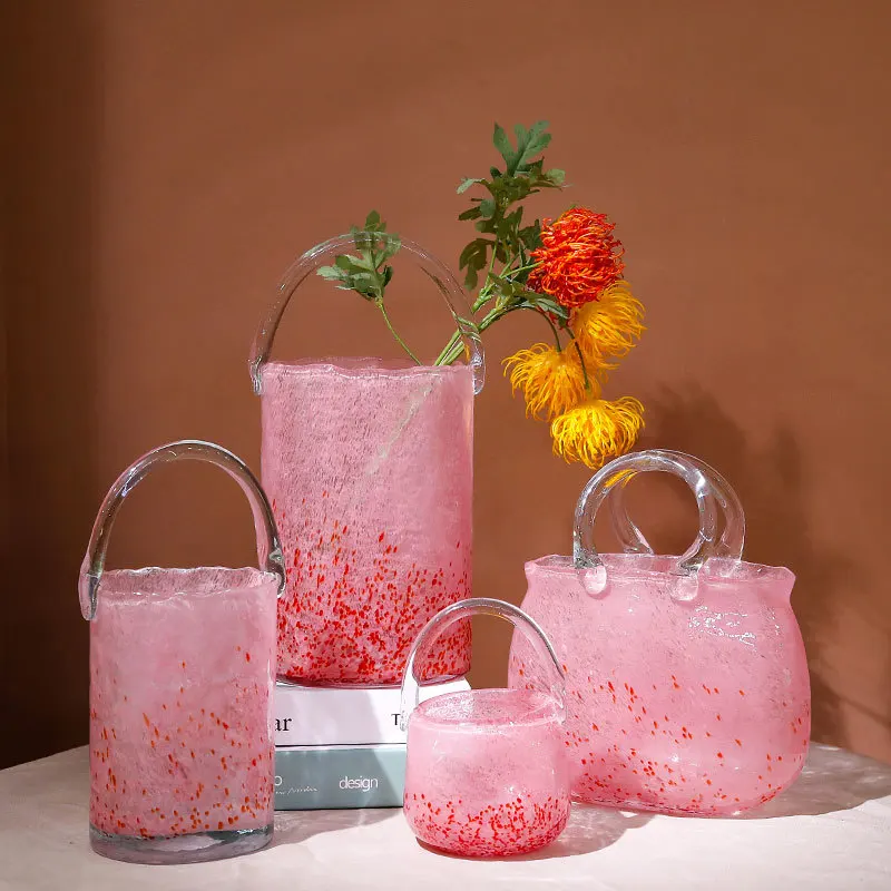 

Modern Glass Vase Creative Flower Vase Hydroponic Pots Home Decor Living Room Desktop Flower Basket with handle Terrarium Gift