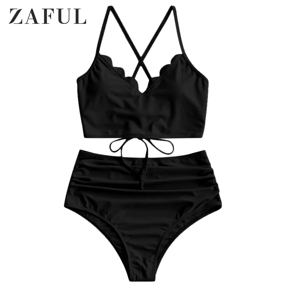 Женский раздельный купальник ZAFUL кружевной купальник-танкини с рюшами и