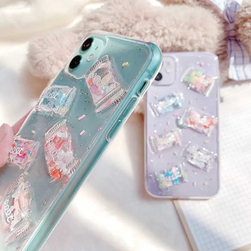 Милые 3D чехлы для iphone 11 XR X XS Max 12 Pro 7 8 Plus SE 2020 Блестящий Прозрачный красивый чехол