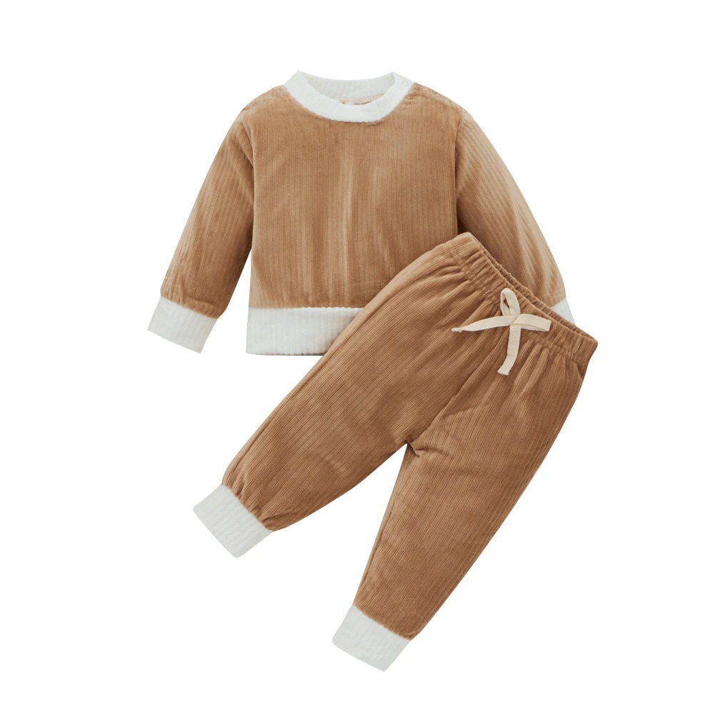 

Children's round Neck Corduroy Long-sleeved Trouser Suit 4Colors