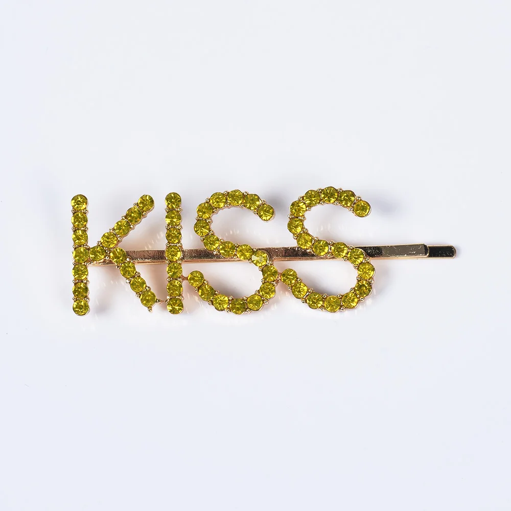 Роскошные хрустальные заколки для волос с надписью KISS женская модная простая