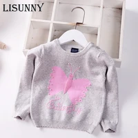 girls sweater 2021 autumn winter baby sweaters children jumper cartoon butterfly pearls toddler pullover kids knitted clothes