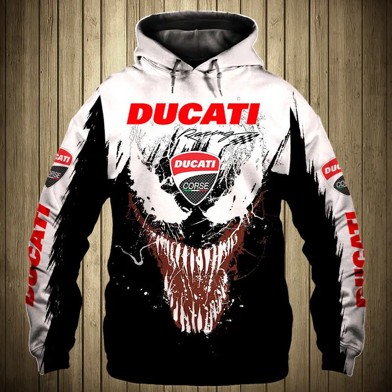 2021 New Mens Ducati Motorcycle Logo Hoodie 3D Digital Print Fashion Harajuku High Quality Sweatshirt Racing Jackets Zip Hoody