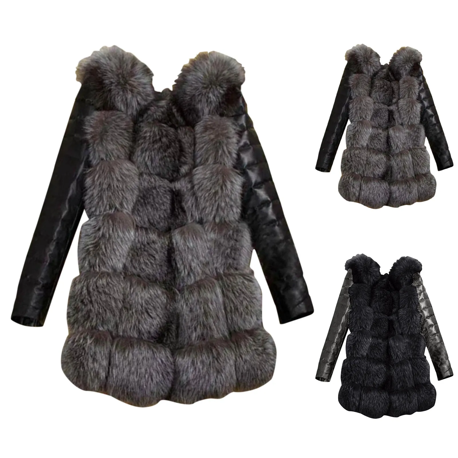 Женское зимнее кожаное пальто из искусственного меха костюм средней длины