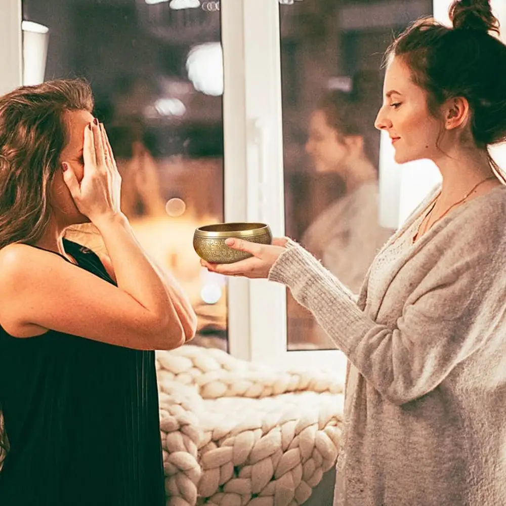 

Aklot Tibetan Singing Bowl Set - Mallet+Mat/Cushion Original Handmade from Nepal Special Brass 12.5 cm for Meditation Yoga Relax