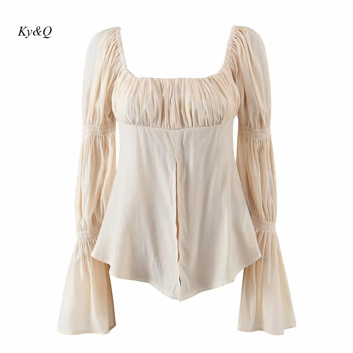 

Holiday Style Summer Elegant Fairy Style Flared Sleeve Shirt Slim Front Split Long Sleeve Top Ins Blogger's Same 2021 New