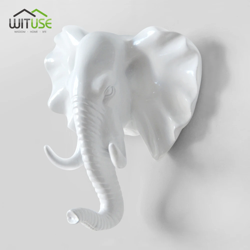 White Elephant 3D настенный крючок для ключей, стойка для ключей, олень, голова животного, рога, смола, для дома, подвесная одежда, шляпа, вешалки для шарфа, украшение для дома, гостиной - Цвет: White Elephant