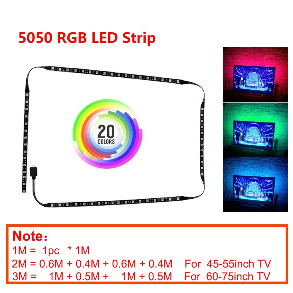 5 В USB Светодиодная лента 5050 RGB гибкий светодиодный светильник 50 см 1 м 2 м 3 м USB кабель питание RGB декоративная лампа лента для ТВ фоновый светильник ing