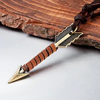vintage handmade leather metal arrow pendant necklace for men women casual sweater chain long necklace retro jewelry gifts