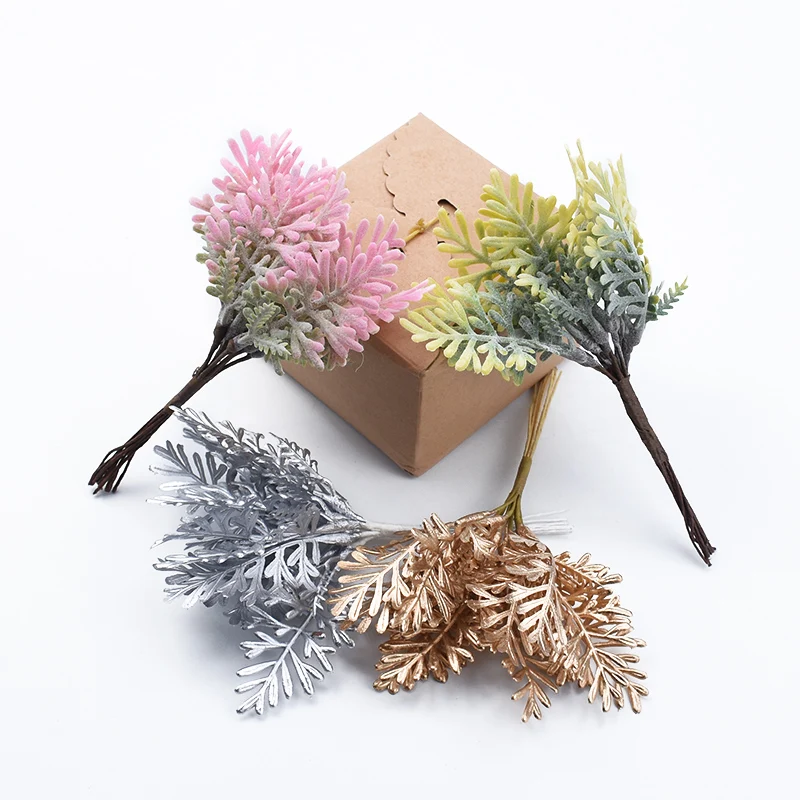 10 шт. золотые и серебряные рождественские листовые искусственные растения