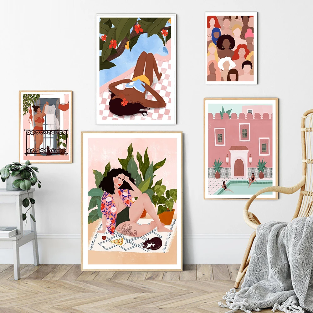 

Marrakech Poster Vacation Canvas Painting Nordic Feminist Art Print Who Run The World Wall Picture For Living Room Home Decor