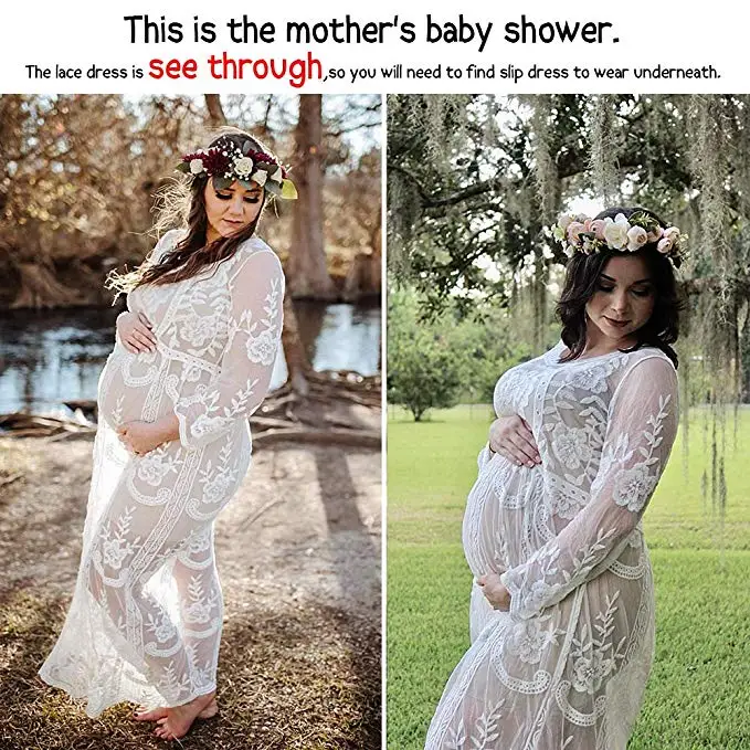 Accesorios de fotograf&iacute;a de maternidad, ropa de maternidad, Vestidos de encaje blanco, moda elegante para embarazadas, vestido Floral de encaje de ganchillo-1