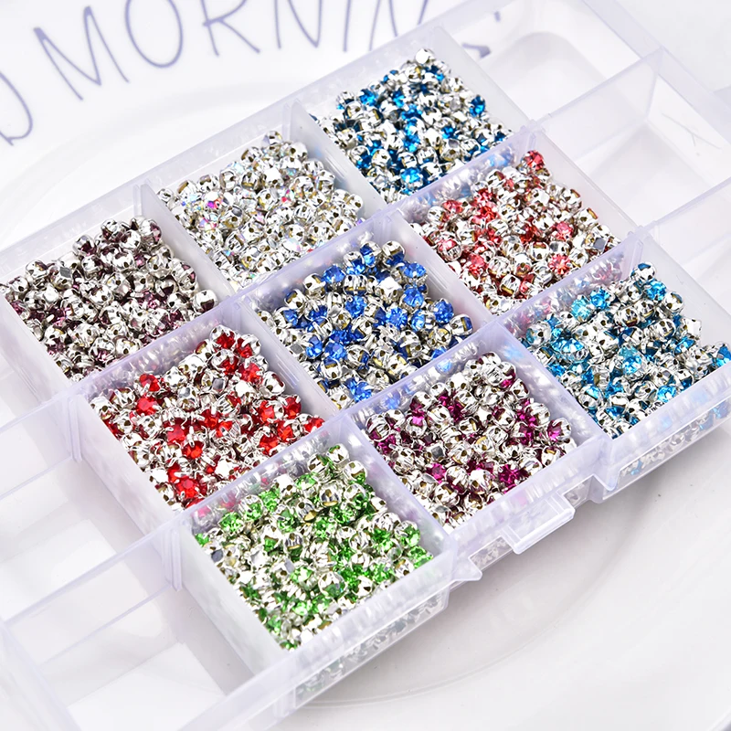 

200pcs/1440pcs Round Rhinestones 4mm ss16 Glass Crystal Sew on Silver claws Paw drill for Clothes Shoes headdress DIY decor