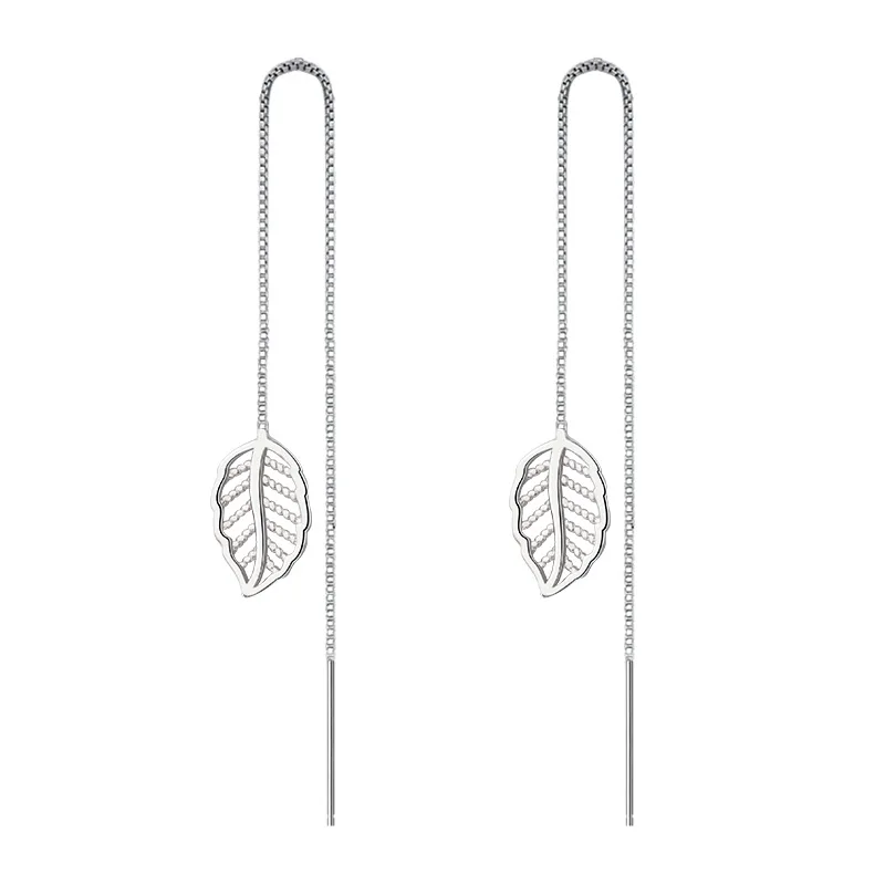 Серьги серебряного цвета Панк с листьями S925 Оливковый лист длинные кисточки