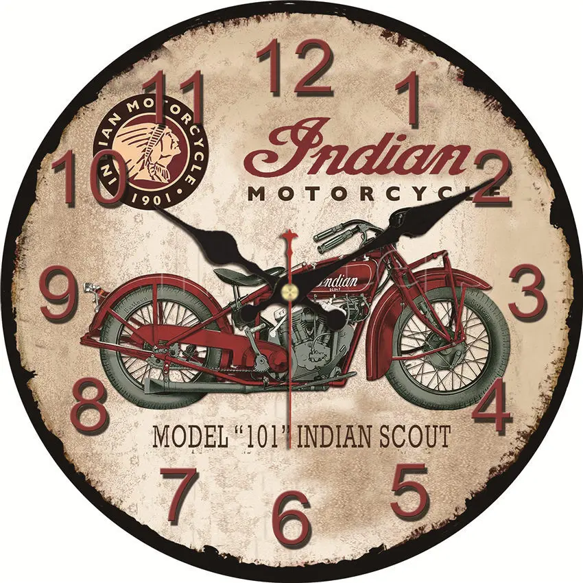 Large Silent Wall Clocks Car Garage Art Vintage Modern Chic Wall Clock Red Motorcycle Clocks Home Office Cafe  Home Wall Watches