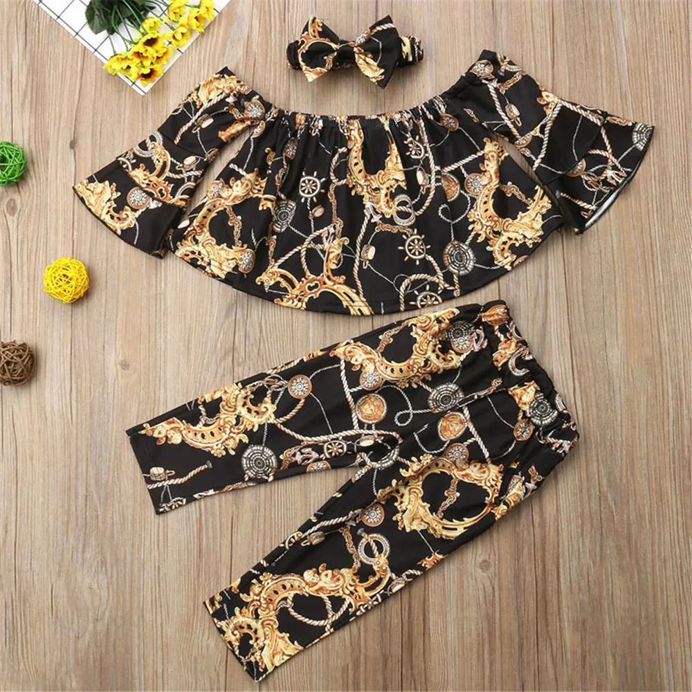 

Fashion Children's Set Spring Summer 2020 Baby Girls Ruffles Tops + Pants +Headband 3pcs For Toddler Girls Kids Casual Clothing
