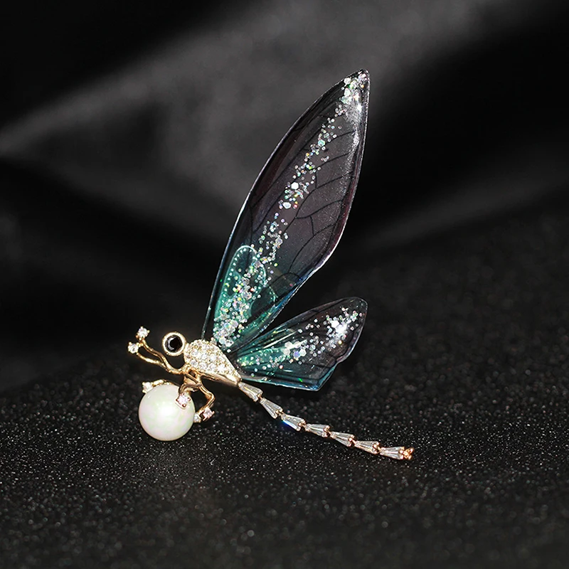 

Transparent Pearl Dragonfly Brooches Women Big Insect Weddings Banquet Office Brooch Pins Gifts