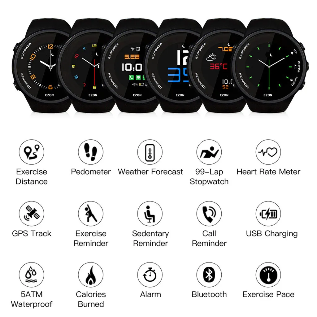 EZON T958 Смарт-часы GPS шагомер Бег Спорт сообщение напоминание Смарт Blueteeth часы с