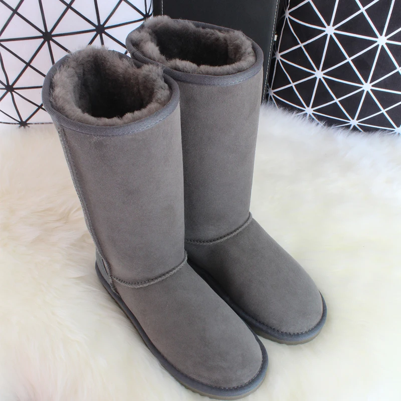 

G&Zaco Luxury Winter Knee High Sheepskin Snow Boots Natural Wool Sheep Fur Boots Women Long Classic Leather Wool Boots