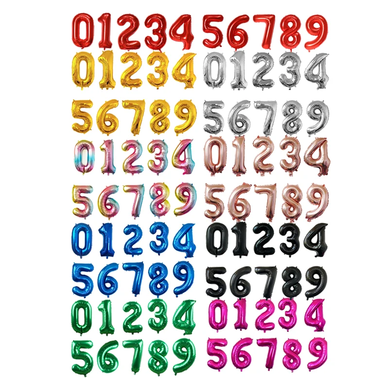 Фольга с цифрами 16/32 дюйма розовые золотые зеленые серебряные цифровые детские