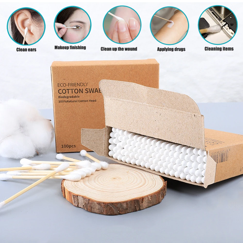 1000 шт двойные бамбуковые ватные палочки деревянные одноразовые для красоты