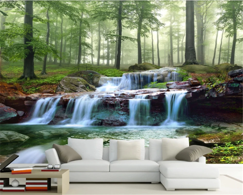 

beibehang Custom wallpaper fashion classic forest creek waterfall woods landscape painting landscape TV background wallpaper