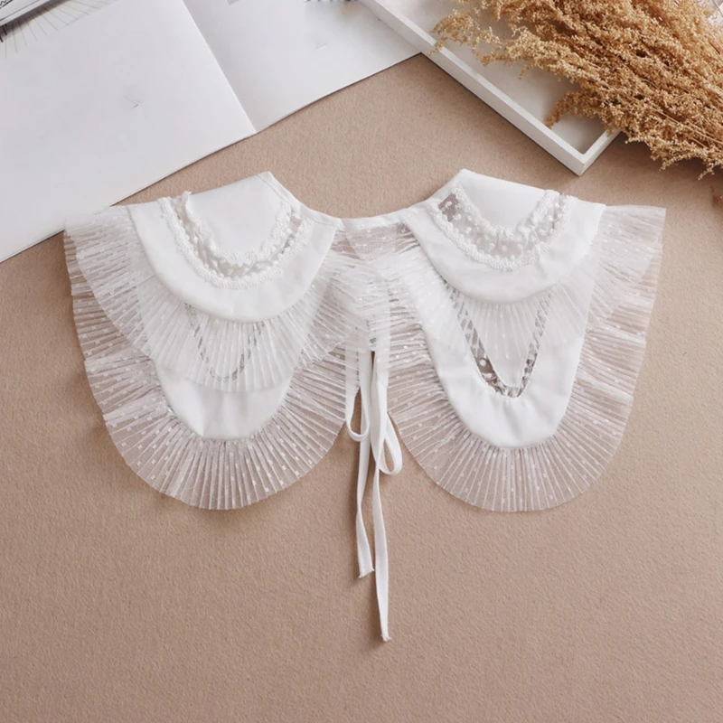 

Women Sweet Chiffon Fake Collar Necklace Ruffles Lace Detachable Lapel Dickey