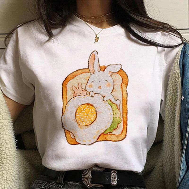 

2021 New Korea Fashion Casual Female T Shirt Bunny Kawaii Graphic Print T-shirt Women Harajuku Aesthetic White Tops Koop Tshirt