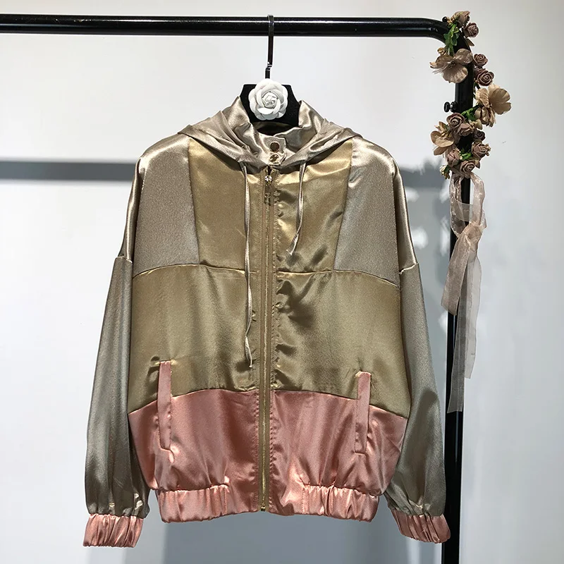 Gplus зимние повседневные брюки костюм женский спортивный пэчворк атласная куртка