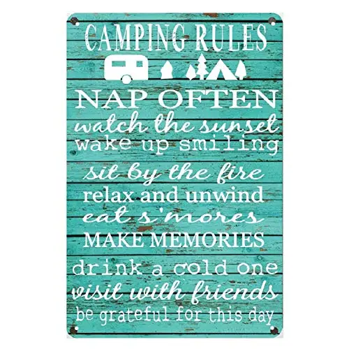 

Vintage Metal Tin Sign Camping Rules Home Bar Hotel Club Wall Decor Sign 12X8Inch