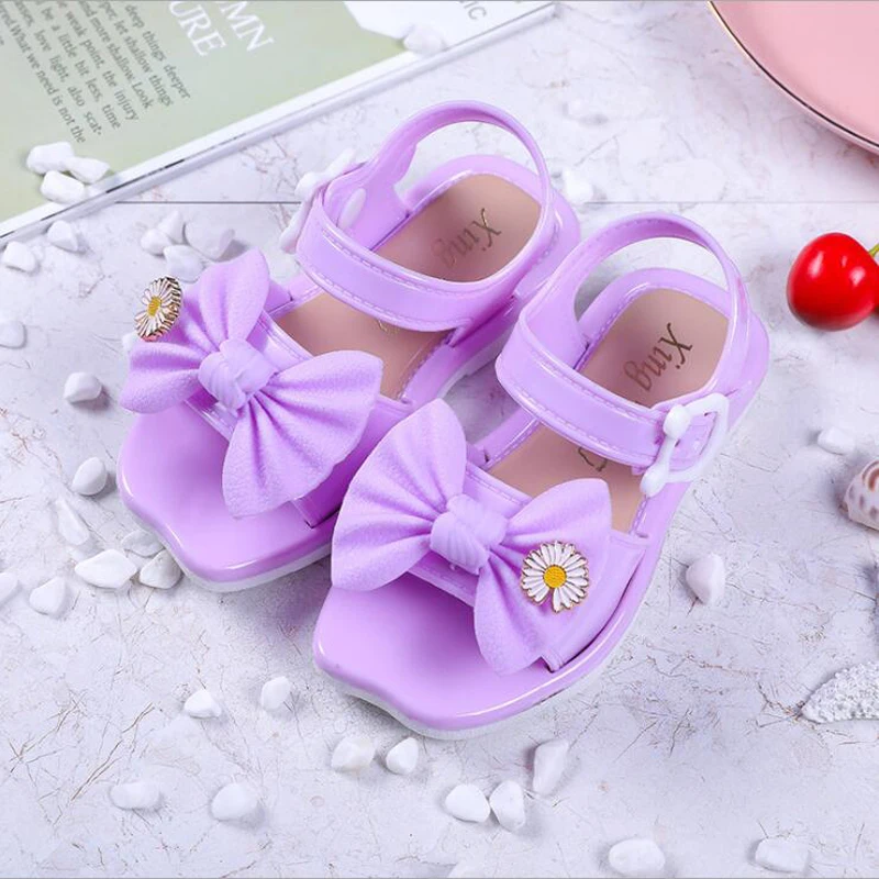 

Korean Summer Bowtie Girls Beach Sandals 2021New Soft Anti-Slip Children Shoes Kids Princess Beach Sandals Baby Girls Shoes