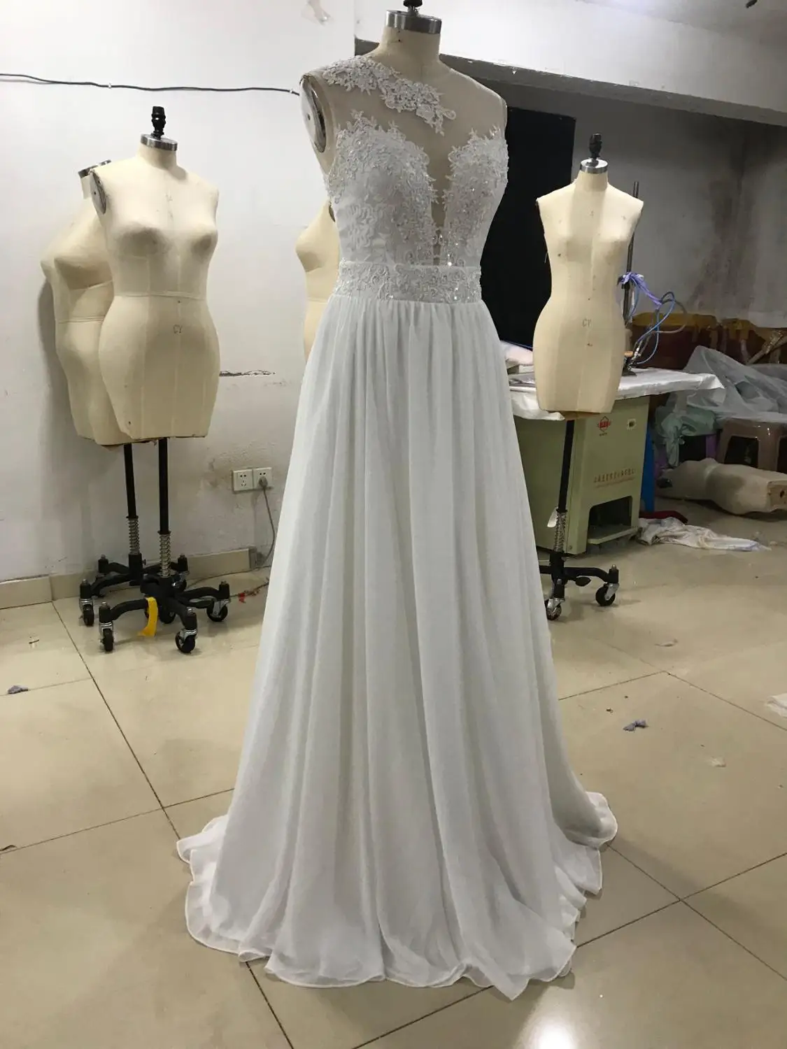 2021 Wedding Dress A Line Two Pieces 2 Sexy V-Neck Floor Length Bridal Gowns Sleeveless Simple Vintage Wedding Dress Elegant