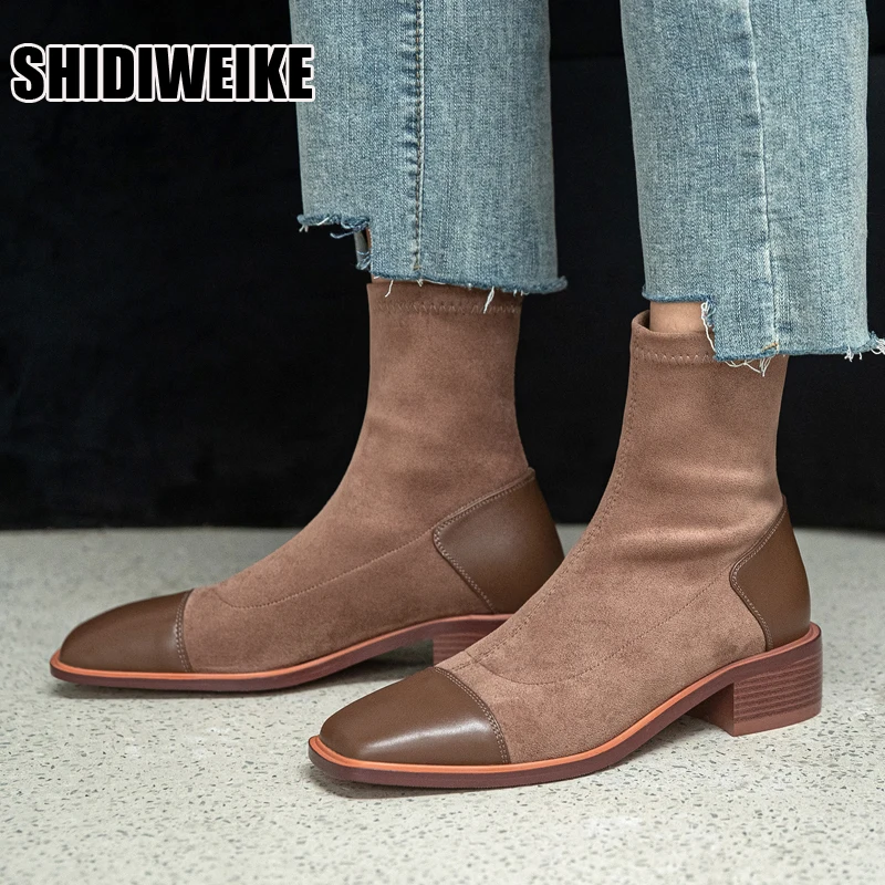 

women Ankle boots Genuine Leather feet length ankle boots for women Leather stitching online celebrity Chelsea boots vc1960