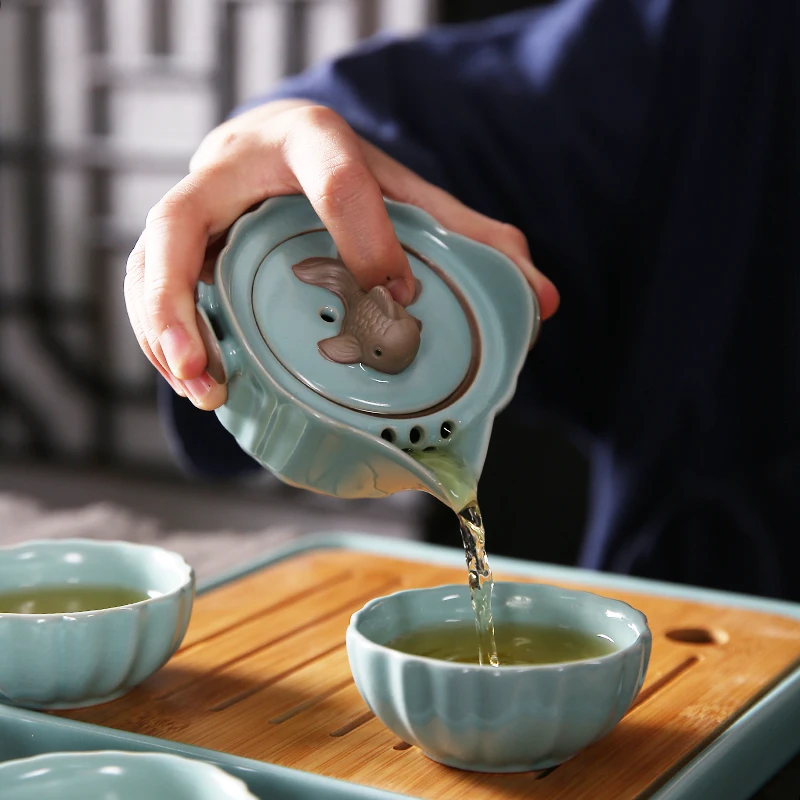 

Travel Portable Tea Set Ceramic Teapot for Household Kung Fu Filter Goldfish Lid Tea Maker RU-TYPE Teaware Sets