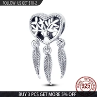 classic heart shaped tree of life with feather silver color charms beads fit original 925 pandora bracelet bangle jewelry