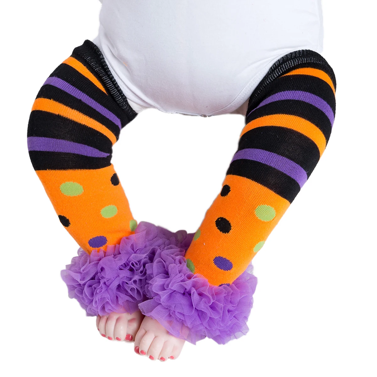 Новые зимние осенние гетры для малышек и малышей из мягкого вязаного материала с оборками из шифона для Рождества Хэллоуина.