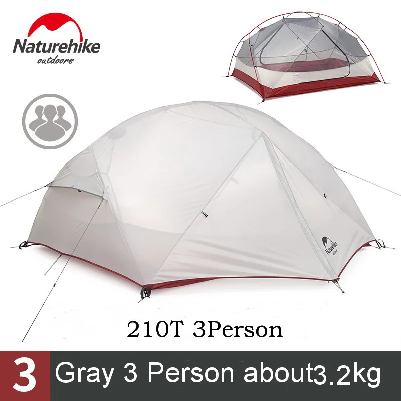 210T 3P grey Naturehike открытый 2 3 человек 20D 210T нейлон водонепроницаемый Открытый Палатка алюминиевый стержень Сверхлегкий фиолетовый палатки pu4000мм коврик - Цвет: 210T 3P grey